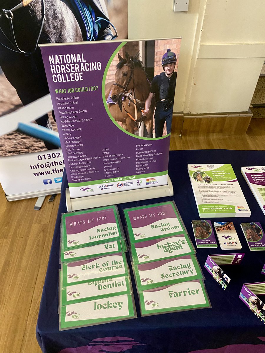 The_NHC's tweet image. Today we are at @stmonicas Careers Event in #Manchester to chat with their students about careers, training opportunities and #apprenticeships in the horseracing industry. 
Visit theNHC.co.uk