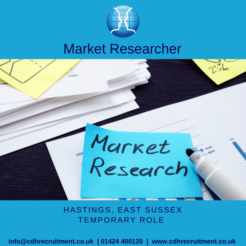 We are looking for a temporary Market Researcher 
Full-Time.
Hastings-based.
Monday to Friday.
For more information or to send a CV, send us an email to info@cdhrecruitment.co.uk