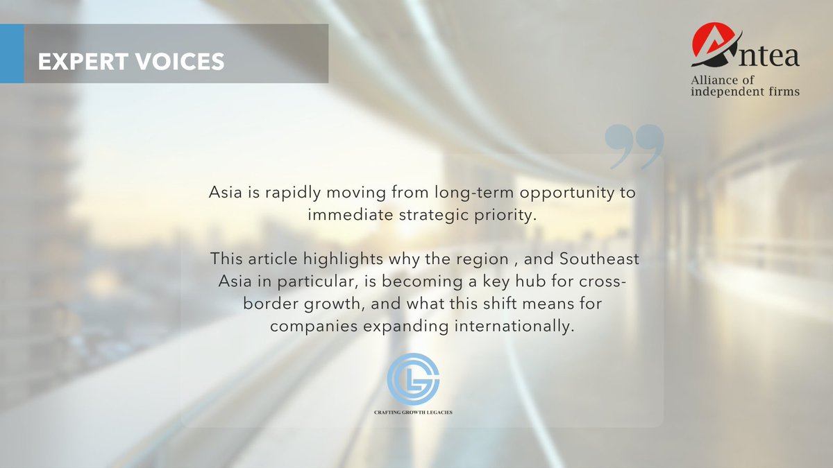AnteaAlliance's tweet image. Gan Leng Chong (Malaysia) offers a clear overview of why the region is entering a transformative phase of economic growth and what this means for global companies and the advisers who support them.

#InternationalTax #Malaysia #AnteaAlliance