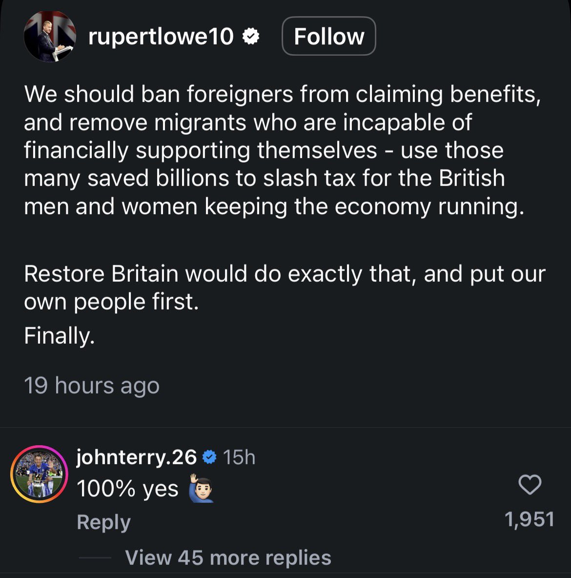 Unsurprisingly, known racist <a href="/JohnTerry26/">John Terry</a> is still racist. Awful human being.