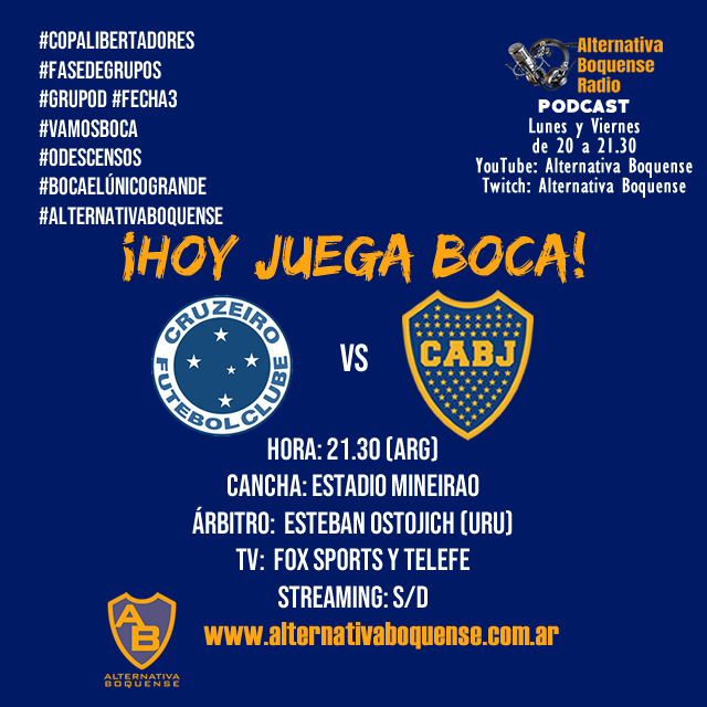 alter_boquense's tweet photo. #Libertadores #HoyJuegaBoca y vista a Cruzeiro en el Mineirao

#BocaJuniors #VamosBoca #CrespiEsBoca #LaBombonera #LaBocaConCrespi #BocaElÚnicoGrande #0Descensos #Lubrimota #HerramientasMota #mota 

https://t.co/HlQhZrz1y8 https://t.co/JfAFjkW8Dv