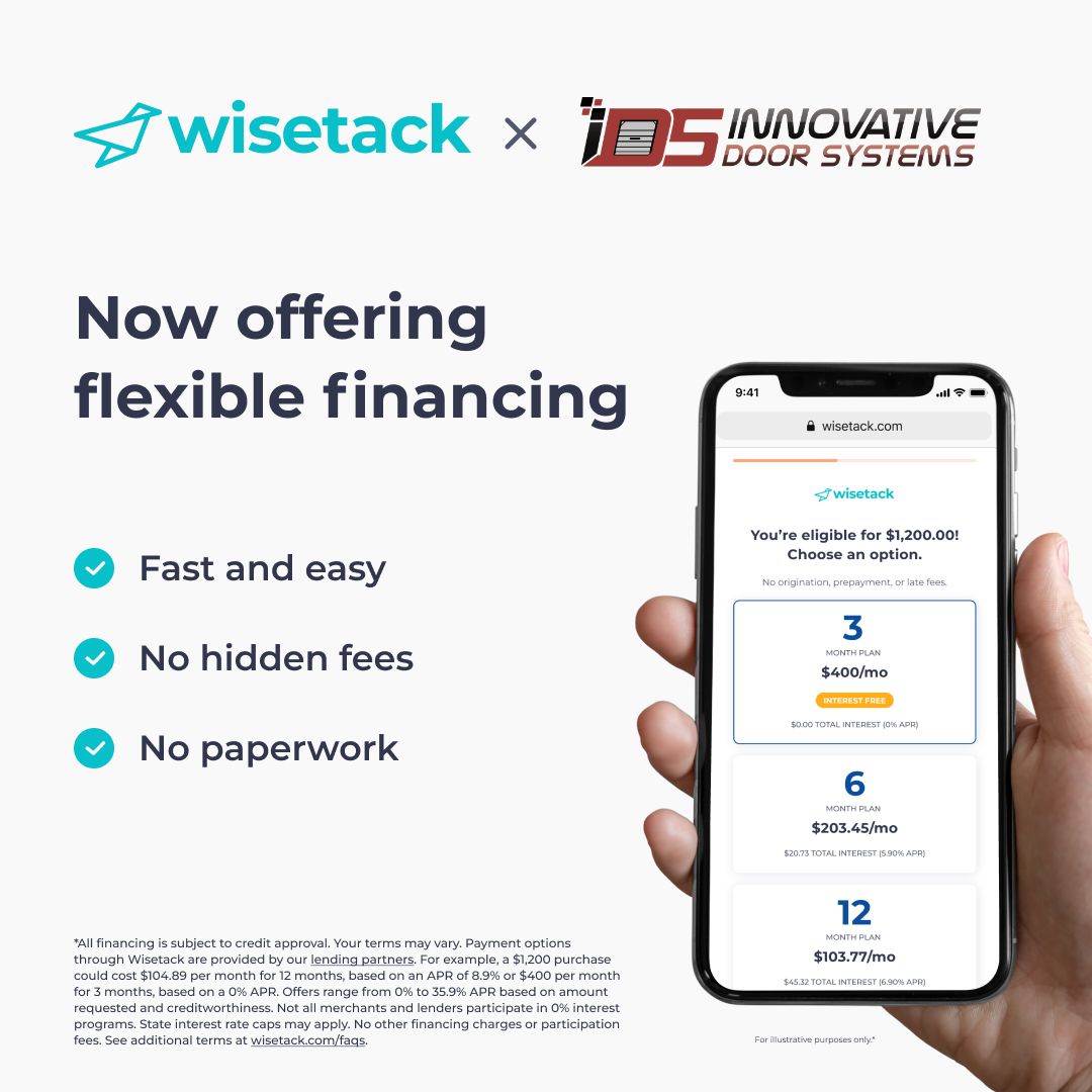 Innovative_Door's tweet photo. We offer financing! 💸
Give us a call today to learn about our flexible payment options. *All financing is subject to credit approval. Your terms may vary. Payment options through Wisetack are provided by our lending partners. See https://t.co/YCWIS1Olwp. https://t.co/KrsHzRqMwj