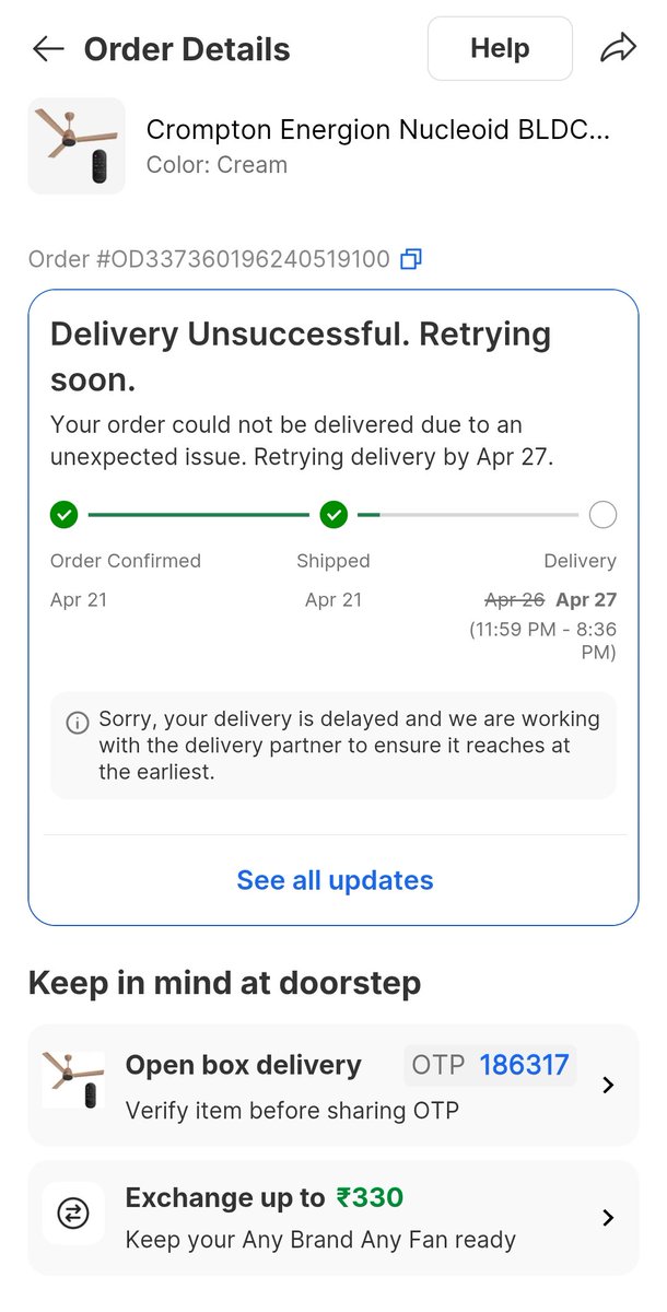 SandipConnect's tweet image. @Flipkart Repeated delivery failures on my order—no clear reason, no accountability. This is unacceptable. Fix this immediately or cancel with full refund. Screenshot attached. #PoorService #FlipkartFail