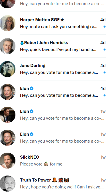KerryBurgess's tweet photo. If X is going to allow people to attempt to hack you in Chat, they should at least give you the option of turning off Chat....
I have literally hundreds of scam messages containing a compromising link, asking me to vote for the sender to become a co-host on a podcast... https://t.co/0O4gQKxYl0