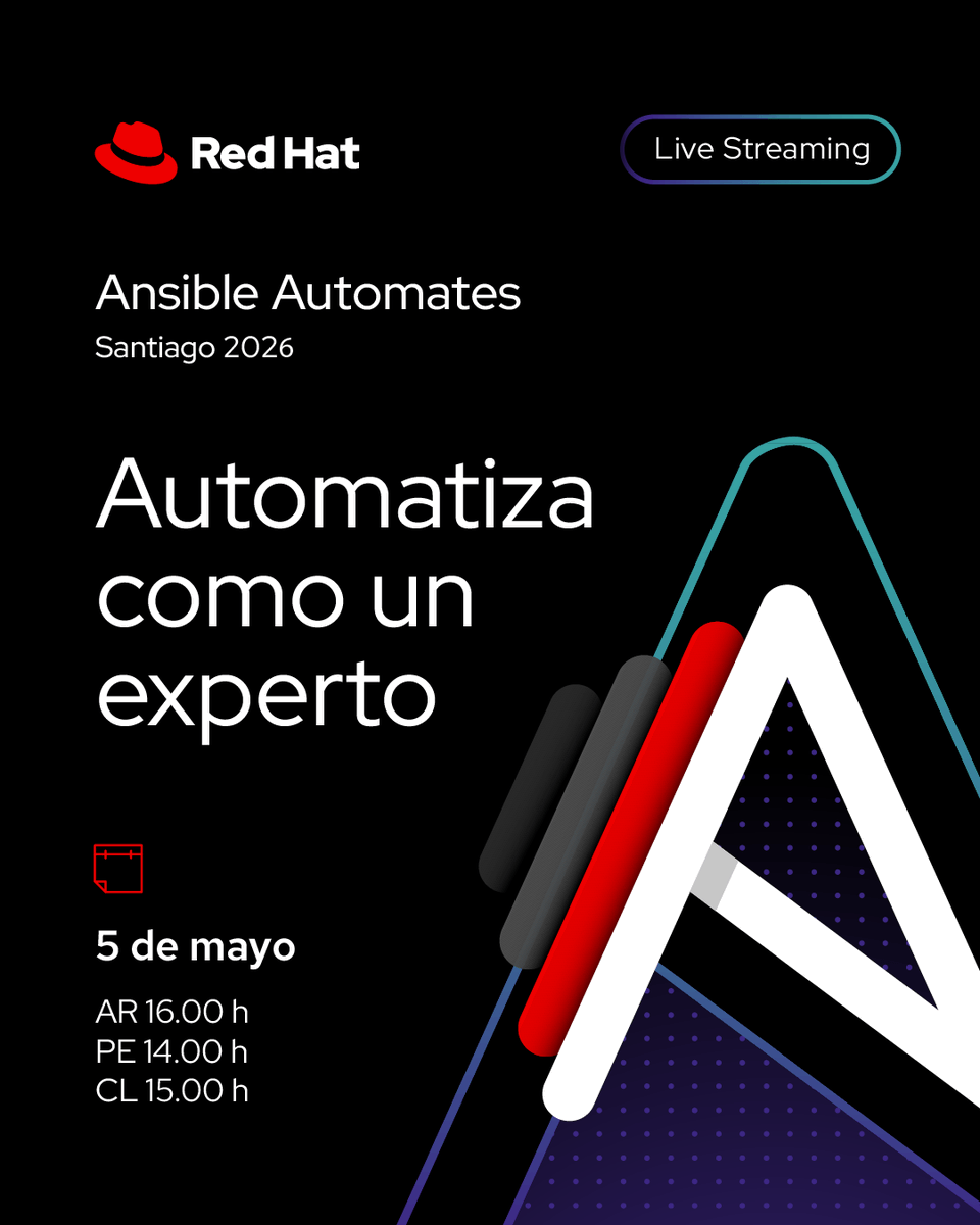 redhatla's tweet image. ¡Última oportunidad para inscribirte al Ansible Automates Santiago! ⏳⚙️

No te pierdas este streaming exclusivo desde Santiago de Chile sobre las tendencias de automatización que están transformando la región. 🚀

Inscríbete: red.ht/4vz1RyG

#Ansible #Automation