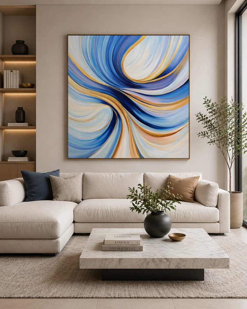 Art_Gallery_UK's tweet image. Where movement meets calm 
This statement painting brings flow, depth, and a touch of gold-lit luxury, turning the whole room into art.

#StatementArt #ModernLiving #InteriorInspo