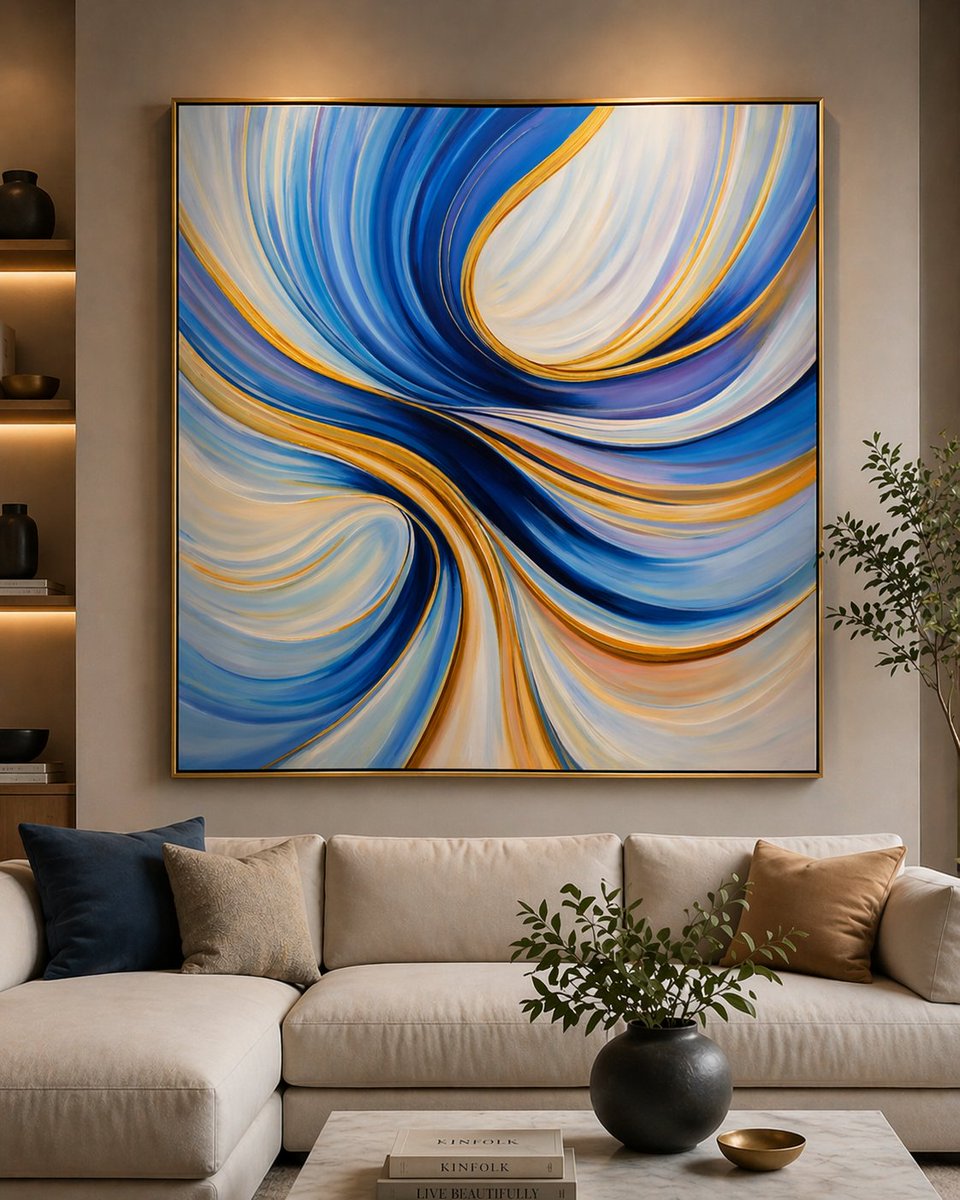Art_Gallery_UK's tweet image. Where movement meets calm 
This statement painting brings flow, depth, and a touch of gold-lit luxury, turning the whole room into art.

#StatementArt #ModernLiving #InteriorInspo