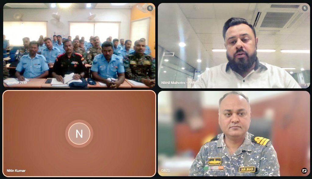 dgrIndia's tweet image. Cdr Rahil Rai,delivered the opening address via VC for the #DGR-sponsored Factory Compliance Auditor course at AMHSSC Centre of Excellence, Tirupur(TN).

39 retiring JCO/ORs equivalent are attending from 14 Apr–03 Jul 26.

@adgpi @indiannavy @IAF_MCC @SpokespersonMoD @AMHSSCIndia