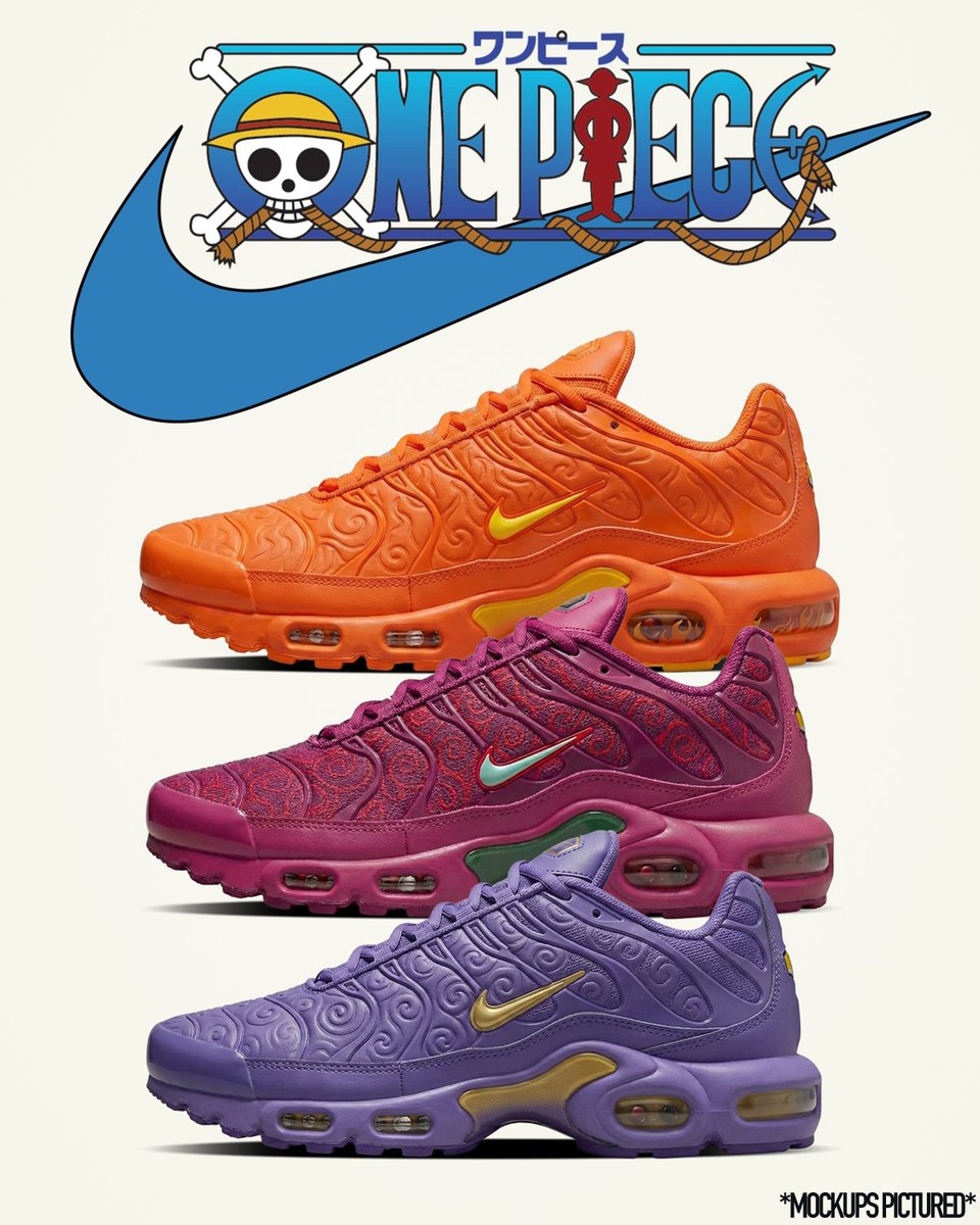 ModernNotoriety's tweet photo. One Piece x Nike Air Max Plus "Devil Fruits" Pack

🗓️ Fall 2026 https://t.co/8tlW3f0opN