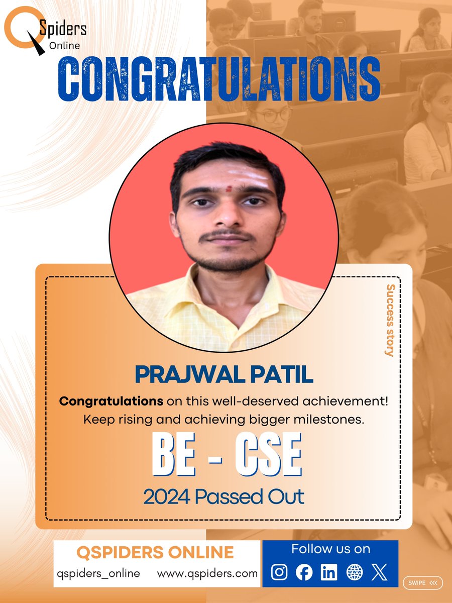QSpiders__BTR's tweet image. Success looks good on you! 🎓✨
Congratulations, Sandeep B. Your dedication and perseverance have brought you to this proud milestone. 
#Congratulations #SuccessStory #BE #ISE #ClassOf2024 #QSpiders