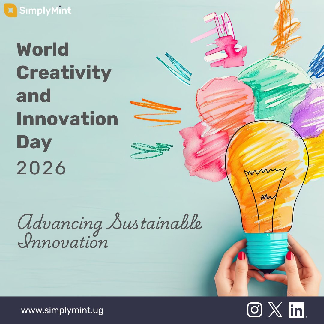 SimplyMintUG's tweet photo. Did you know that 21 April is World Creativity & Innovation Day? This year’s theme reminds us that innovation can disrupt and still be responsible. 
At Simply Mint, we believe innovation should solve real problems for real people. With https://t.co/sQug3cTd8m,  we aim to make life easier for Ugandans, one practical, people‑centred idea at a time. Check us out today!
