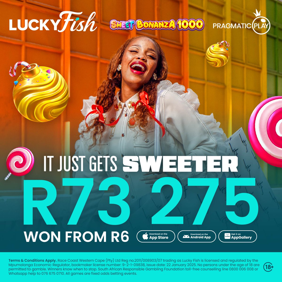 luckyfishza's tweet photo. Too much sugar? Never. One sweet spin turned a R6 bet into R73 275 on Sweet Bonanza 1000.
Proof that things can go from sweet… to sweeter real quick. 

You could be next. Bet Now!

Ts &amp; Cs Apply!