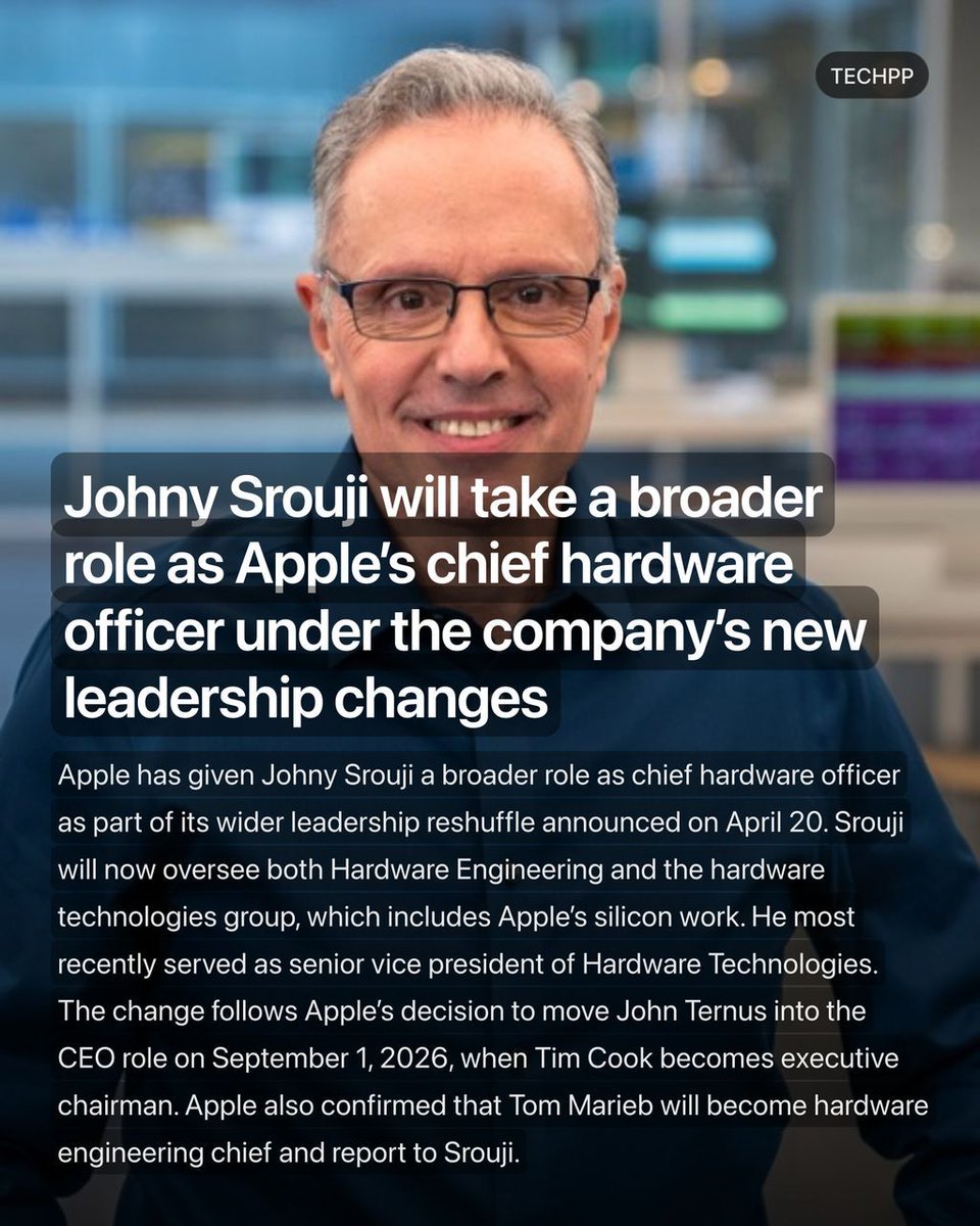 techpp's tweet image. Johny Srouji will take a broader role as Apple’s chief hardware officer under the company’s new leadership changes

#Apple #Launch #Leak #Johny #Srouji #Apples #JohnySrouji #Hardware #TimCook #TechNews