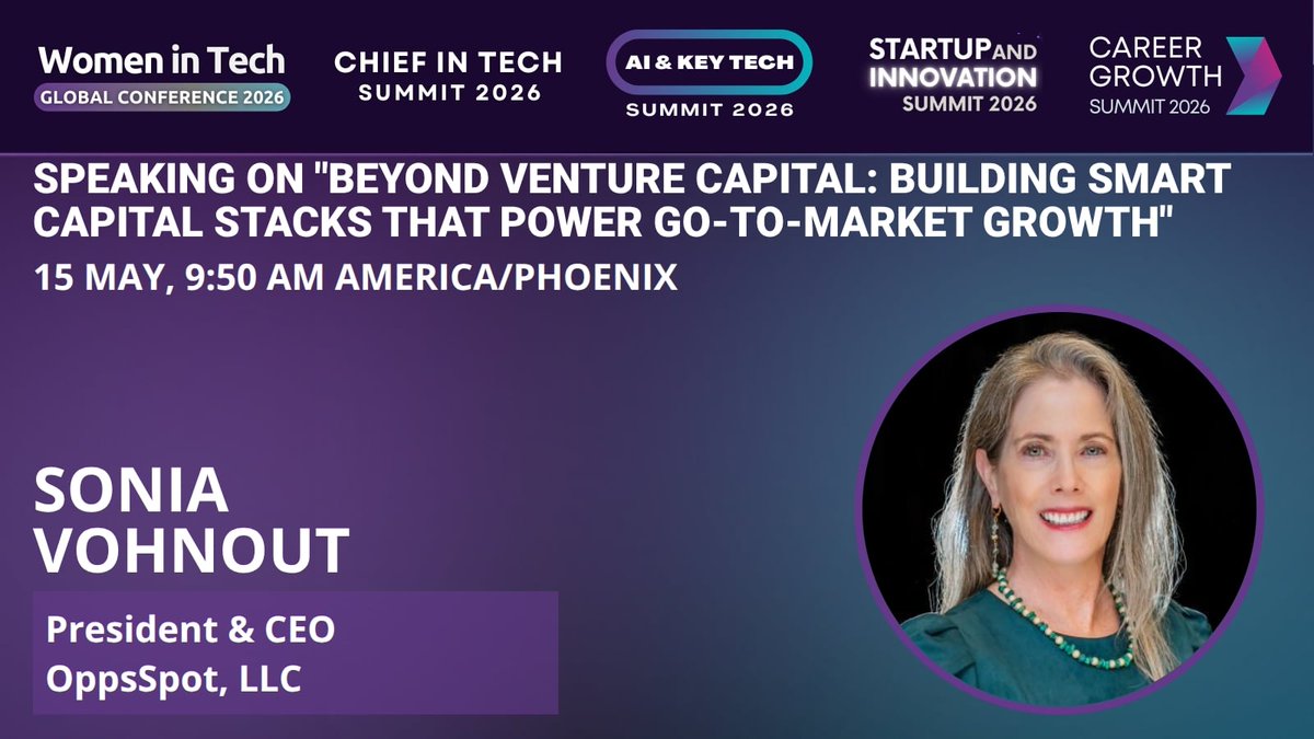 WomenTechNet's tweet image. ⭐🎤 WTGC 2026 Speaker

👏 Sonia Vohnout (OppsSpot)

💡 Beyond Venture Capital

✔️ Smart capital stacks
✔️ Non-dilutive funding
✔️ Strategic growth planning

🎟️ shop.womentech.net/collections/fr…
#WTGC2026 #Startups