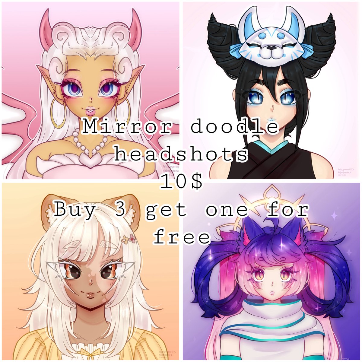 artsy_pommel's tweet photo. Doing a lil deal, won’t be able to work on these though until Friday/sunday! But next week I’ll have more time. 
Dm me if u want some ✨ 
30$ for 4 headshots. 
If you just want 1 or 2 that’s fine too 💕 
#commissionsopen #cheapcommission #artcommission #occommission https://t.co/UKX8fB1Huz
