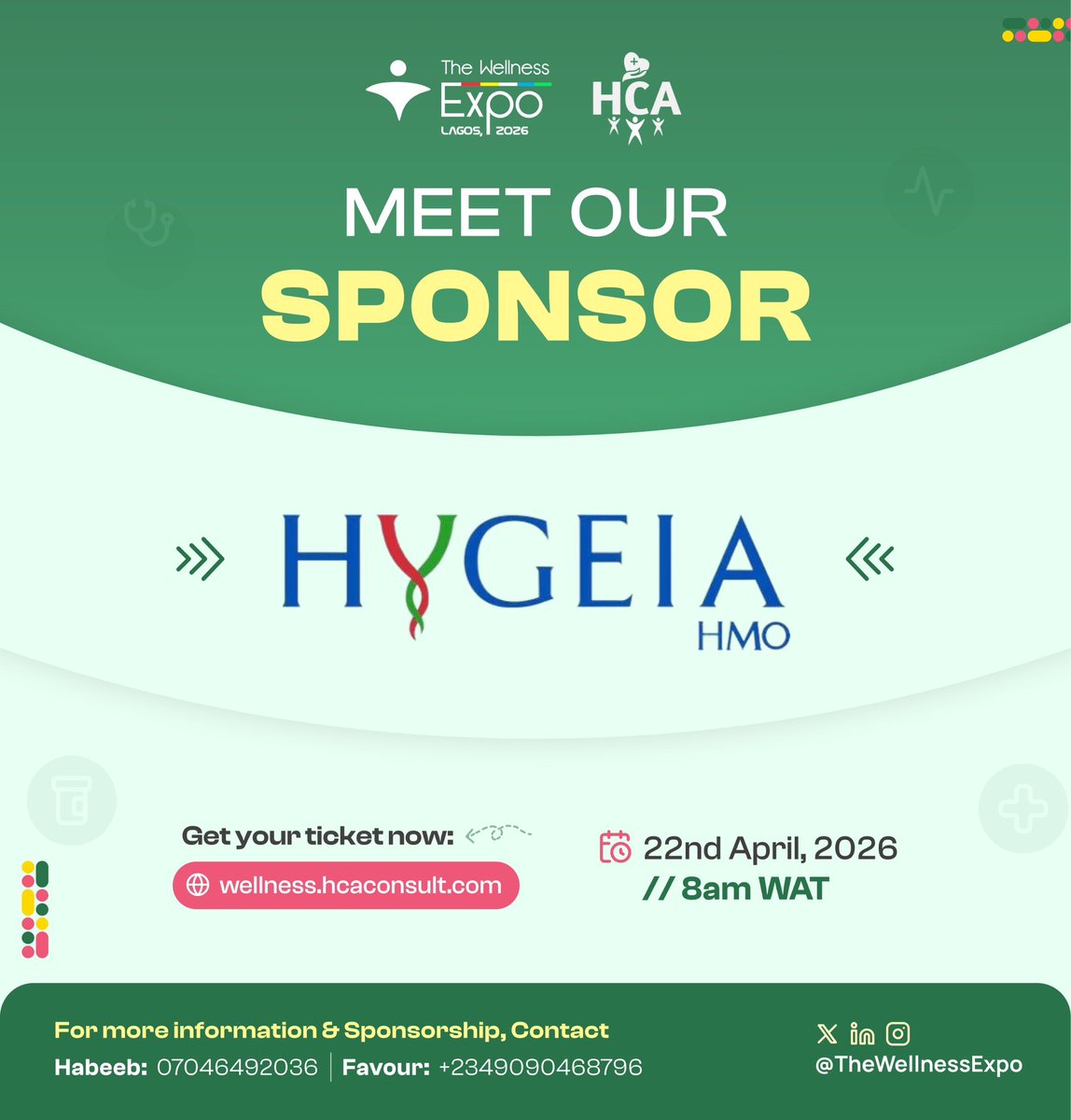 HygeiaHMO_'s tweet image. We’re outside for your health 💚💙
Hygeia HMO is proud to sponsor The Wellness Expo Lagos 2026.

Come find us, let’s talk better care, better living.
📍 April 22 | 8AM WAT

#HygeiaHMO #WellnessExpo2026 #StayHealthy #LagosEvents #WellnessLiving