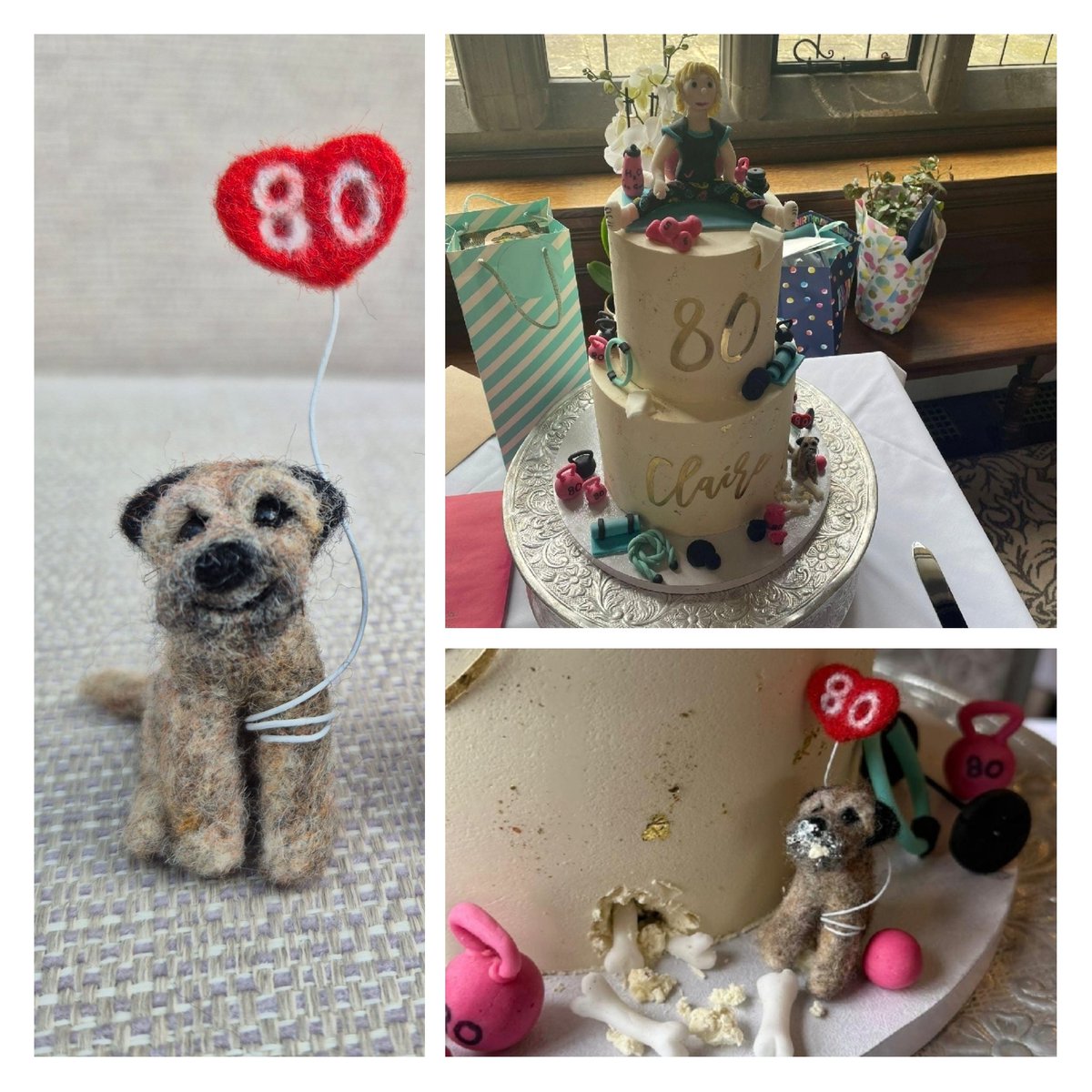 RockingFelter's tweet image. Good morning! 
I am thrilled to have been asked to create this sweet Border Terrier for a special birthday cake! Can you spot the cute, cheeky chap near the cake?
Thank you ❤️
therockingfelter.etsy.com
#btposse #etsy #dogs