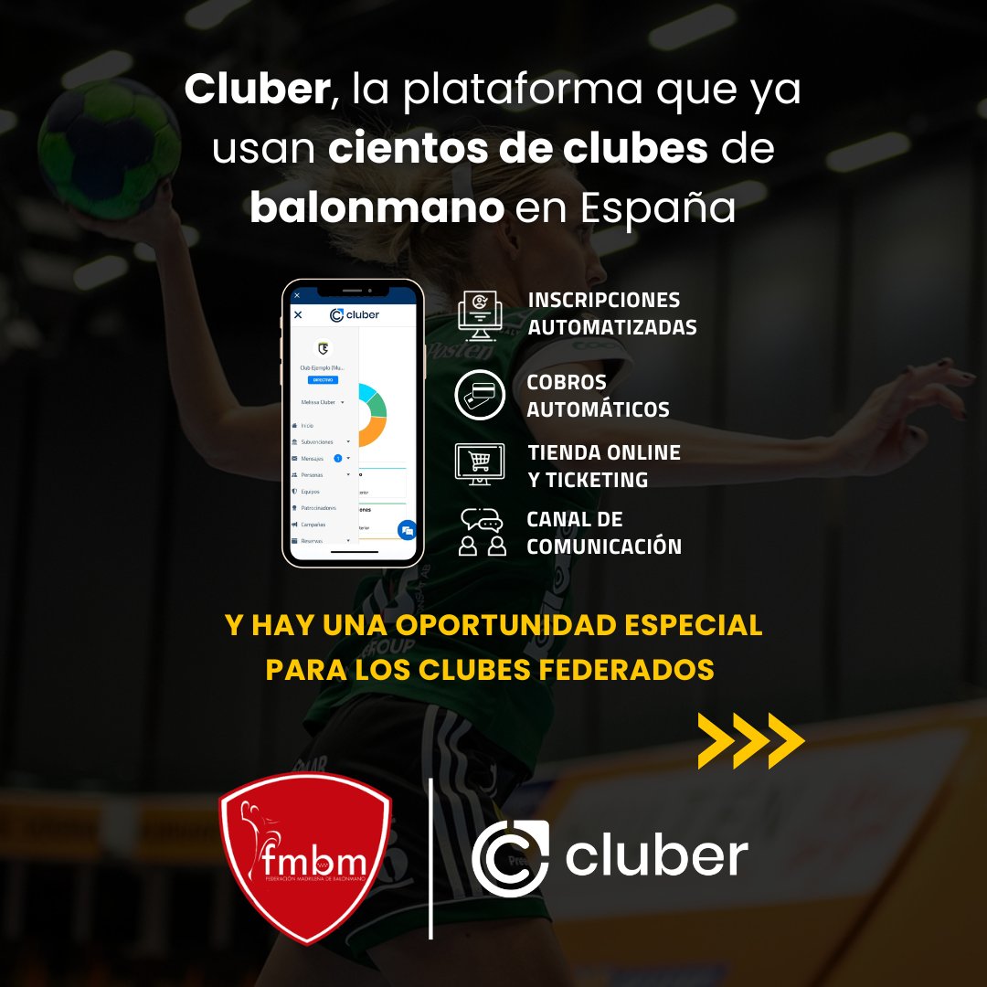 fedmadridbm's tweet photo. 🤝 @cluber_app es el partner digital de la #FMBM para ayudar a los clubes de balonmano a simplificar su gestión diaria.

📲 Sabemos que muchos clubes necesitan mejorar su gestión interna, ahorrar tiempo y organizar mejor su día a día.
Por eso, Cluber es una solución: (sigue 🧵) https://t.co/mnPNLJu57E