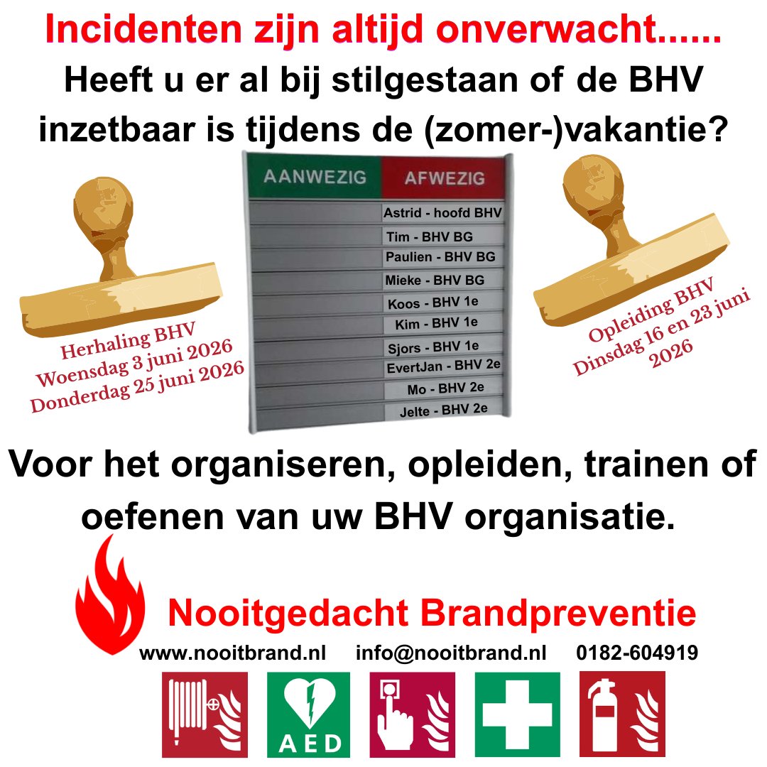 Vergeet je niet die BHV opleiding nog voor je vakantie te volgen! Inschrijven kan nog voor onze opleiding in juni! Ons trainingscentrum is prima bereikbaar
<a href="/amsterdam/">Amsterdam</a>
<a href="/rotterdam/">Gemeente Rotterdam</a>
<a href="/denhaag/">Dummy016</a>
<a href="/Utrecht/">Joost</a>
<a href="/Leiden/">Leksen</a>
Plan vandaag nog je opleiding of herhaling BHV!