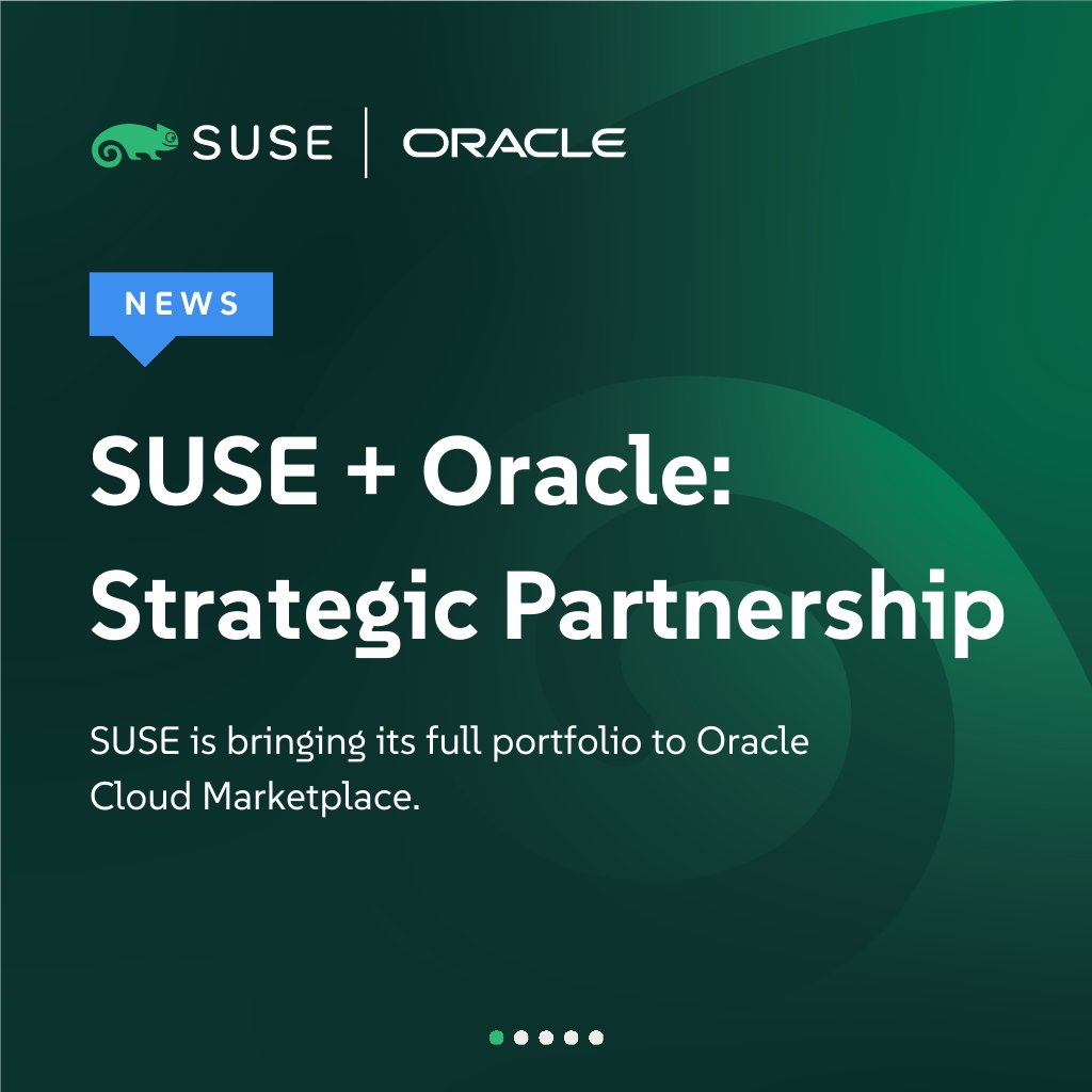 SUSEPolska's tweet image. 🔔 SUSE rozszerza współpracę z Oracle udostępniając pełną ofertę produktów SUSE w serwisie Oracle Cloud Marketplace. Pomoże to organizacjom w modernizacji ich kluczowych aplikacji i procesów. 

okt.to/8eKrXf

#SUSE #oraclecloud #SUSECON2026