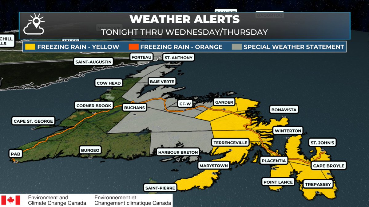 WEATHER ALERT UPDATE - ALL FREEZING RAIN WARNINGS ARE CURRENTLY YELLOW.

The Orange Alert was sent out by EC this morning in error. 

I've since corrected all posts to reflect the YELLOW LEVEL FREEZING RAIN WARNING.

APRIL 21, 2026

#nlwx