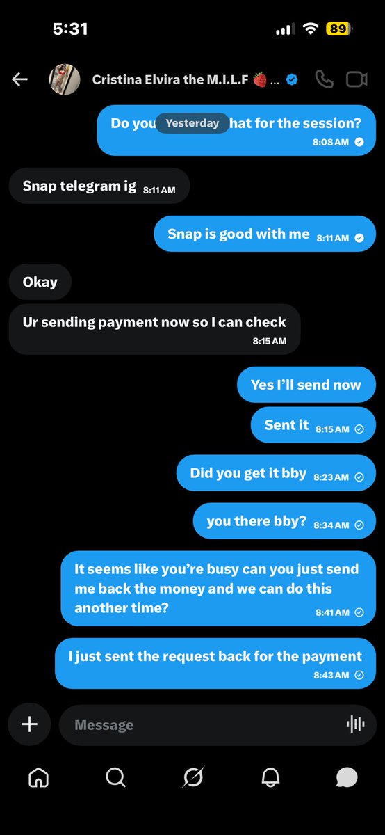 JDoe1799's tweet image. Wanted to do a snap session and sent the money then just straight up ghosted me. This was all yesterday morning and still did not get a refund. #buyingcontent #sellingcontent #scammer
