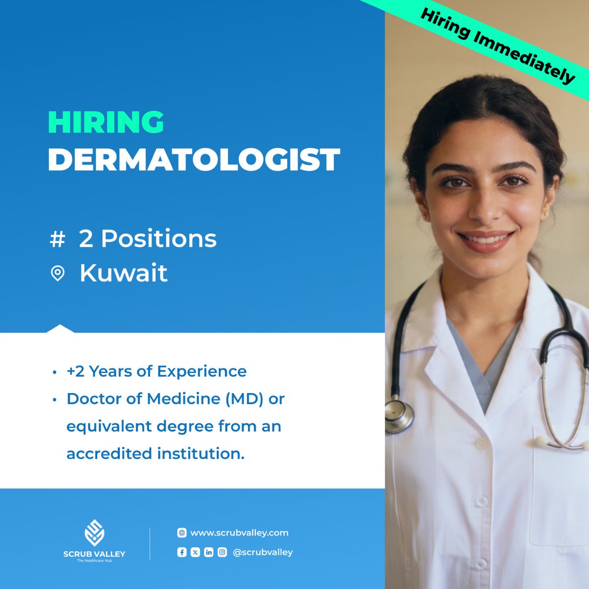 A reputable healthcare entity in Kuwait is looking for an experienced Dermatologist to deliver high-quality, patient-centered dermatological care. 

This role is built for medical professionals who are passionate about clinical excellence — providing comprehensive care for
