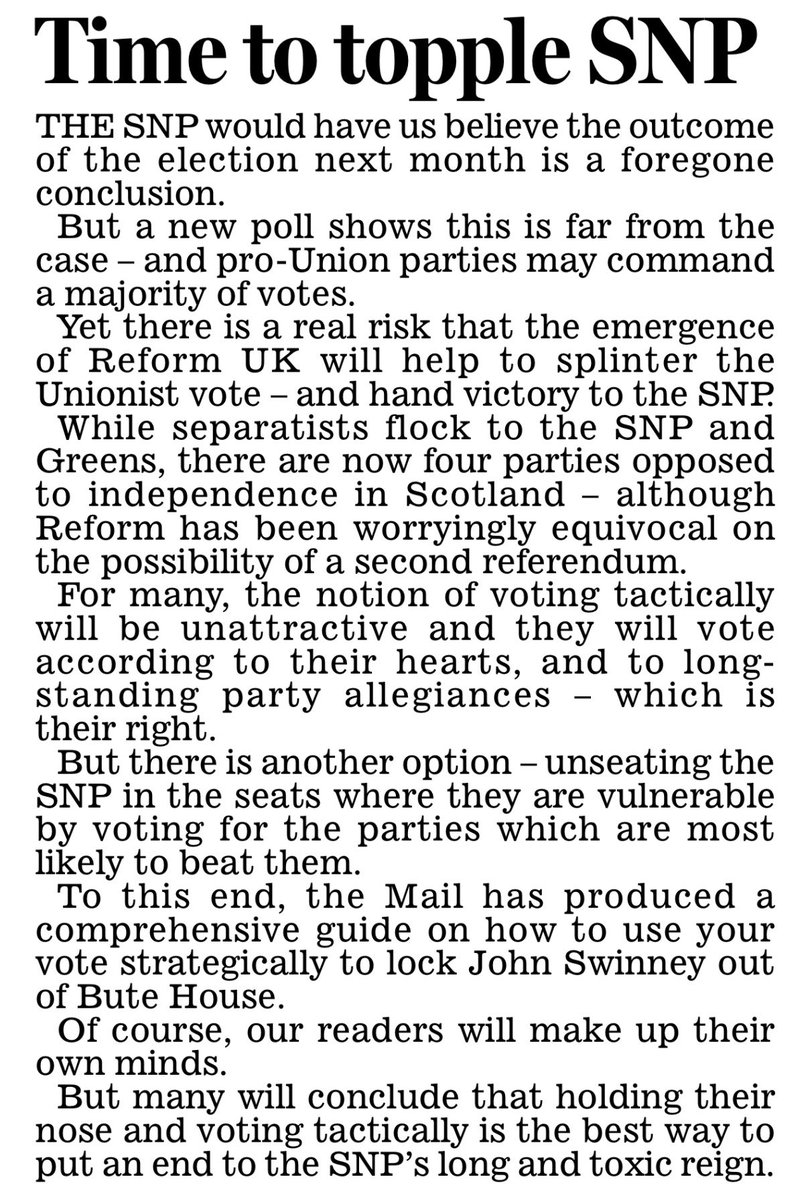 GrahamGGrant's tweet image. ✍️ From today’s leader column: The result of this election is far from a foregone conclusion. Tactical voting can help to lock Swinney out of Bute House. Read more 👉 mailplus.co.uk/scottish-editi…

#ScottishElections2026 #politics #comment #scotland
