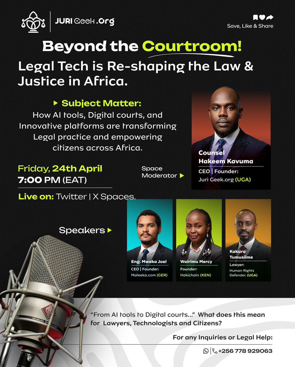 HakeemCounsel's tweet photo. Legal Technology is Re-shaping Access to Justice in Africa ⚖️🌍

Join us as we explore how AI tools,Digital Courts ,and innovative Platforms are Transforming Legal Practice. https://t.co/xN7NNtd292
📆Friday ,24th April .
🕑7:00 PM(EAT).
📍Live on Xspace. https://t.co/A7v9XACmey