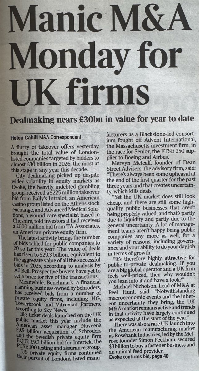 DeanStAdvisers's tweet photo. Dean Street quoted in an M&amp;A thought piece in the Times today https://t.co/MNiv4bGpd3