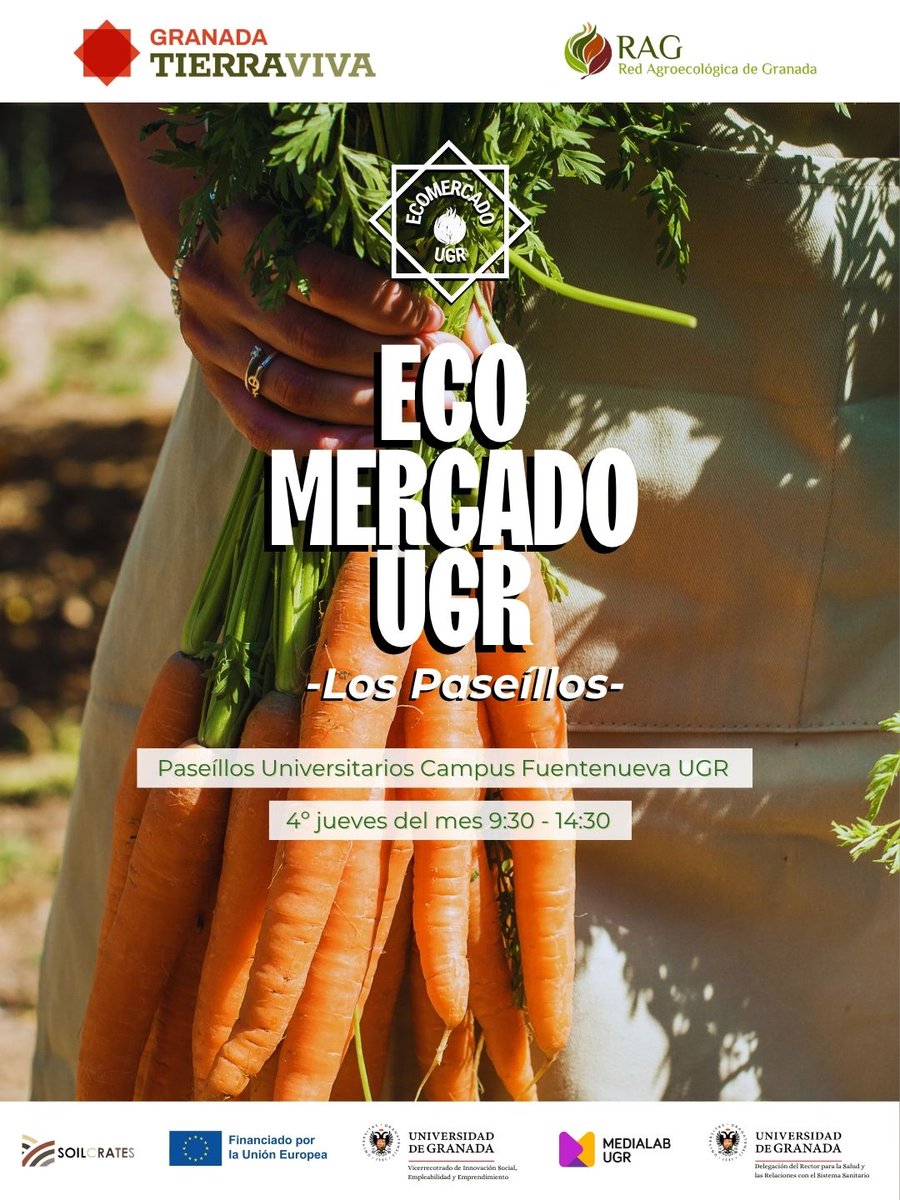 ffarmaciaUGR's tweet image. 🥕🍎🌿 Hoy vuelve el Ecomercado Universitario UGR a los Paseíllos Universitarios del Campus Fuentenueva.

Una buena ocasión para apoyar un consumo más saludable, sostenible y conectado con el territorio.

¡Os animamos a pasaros!
#UGR #EcomercadoUGR @CanalUGR @UGRdivulga