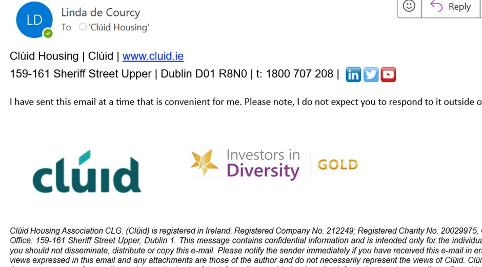 LindadeCourcy's tweet photo. A front door to an apartment complex managed by @CluidHousing (no longer on X) has been broken for several months now. 
Men who were kicked out of Citywest IPA have been getting in and sleeping in the hallways at night. 
How would you feel if this was happening outside your front door every night? Especially if you are a single mum with young children.
Despite numerous emails from myself and residents the door has not been fixed.
I have also asked @sdublincoco to intervene on behalf of residents.

I noticed this in the autoreply to my most recent email. They have a gold star for diversity, bualadh bos for that  @CluidHousing 🥳.
However, I think doing their job, like fixing front doors is actually more important than aiming for gold stars from some wokey NGO https://t.co/2PnEQW2xQE (who, incidentally aren't on X)
 
What do you think?