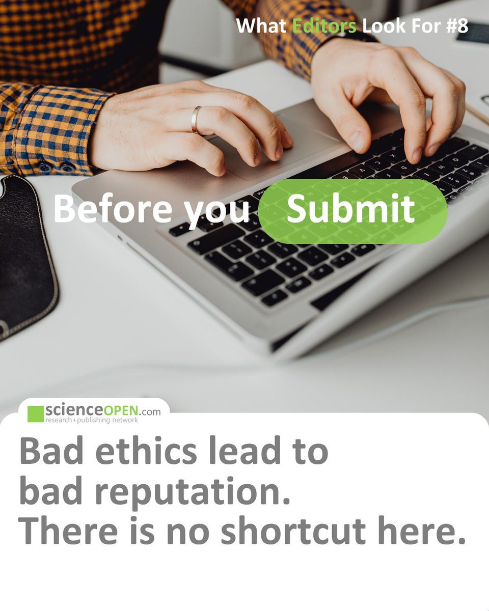 Science_Open's tweet image. Today, What Editors Look For continues with publication ethics.

Swipe through to see why ethics matter at every stage of submission.

Follow #ScienceOpen for more tips and tricks in this series.

#AcademicPublishing #PublishingTips #ScholarlyCommunication #OpenScience