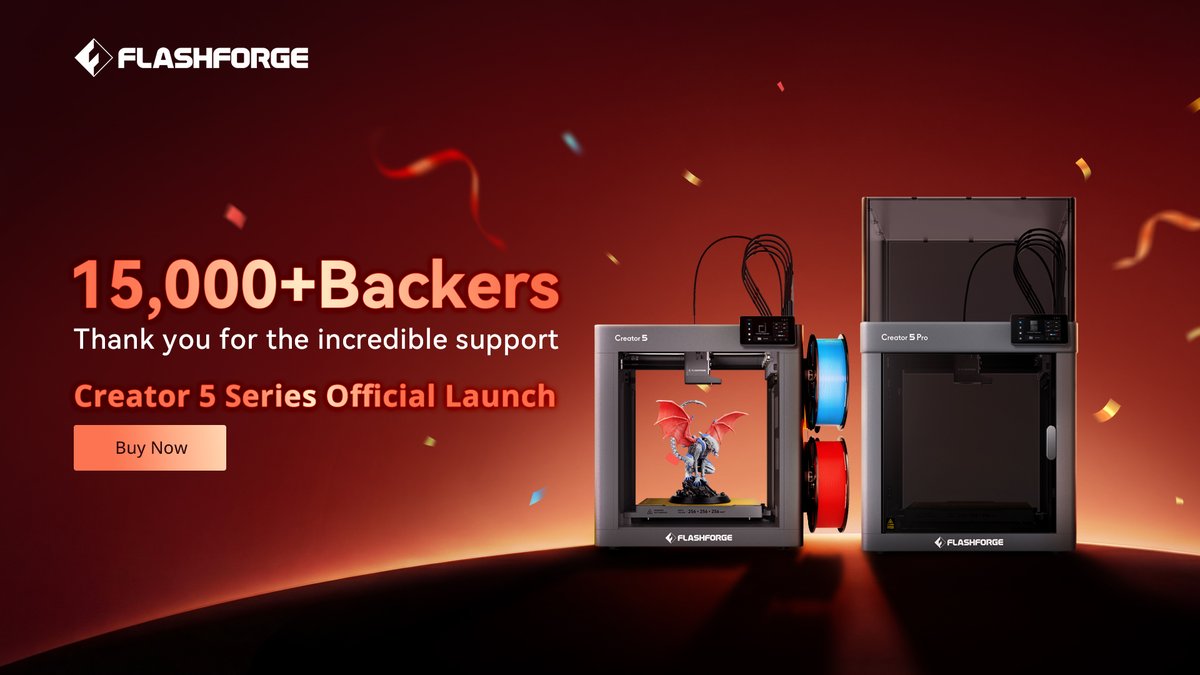 ff3dprinters's tweet image. 🚀15,000+ backers — proof that performance speaks. 

The Creator 5 Series is officially here: bit.ly/4txeB75

✨Now it’s your turn to create what’s next.

#Flashforge #3dprinting #3dprinter #creator5 #creator5pro