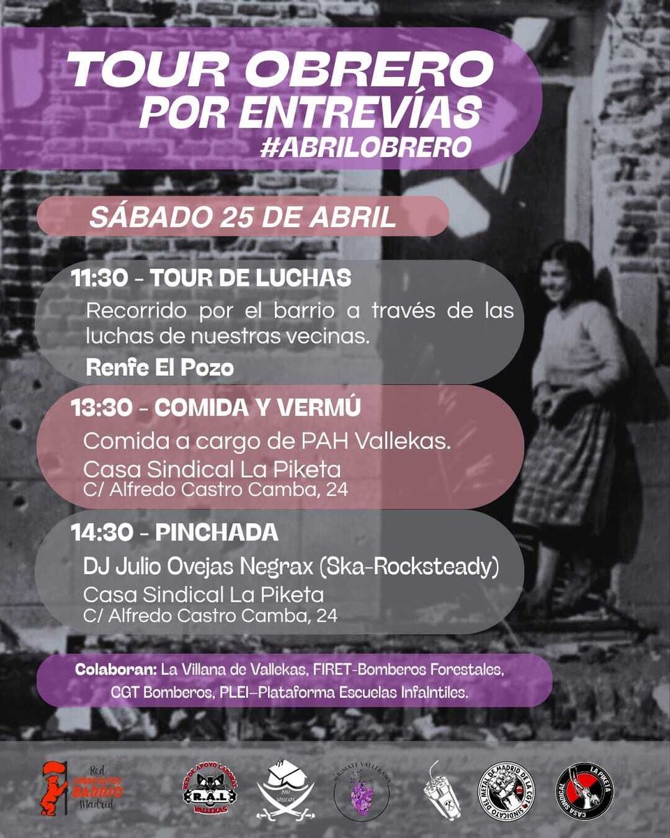 lavillanavk's tweet photo. Este sábado tour Obrero en Entrevías 
Camino al 1 de mayo ✊🏽👇🏾
https://t.co/rqmS6PnYEN https://t.co/AisNLWt9m4