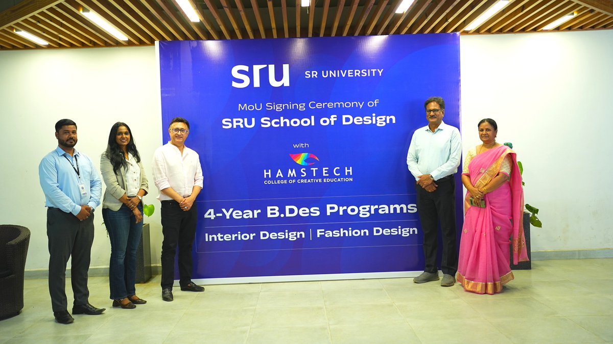 sr_university's tweet photo. SR University signs a strategic MoU with Hamstech, launching the School of Design with B.Des. programs in Fashion & Interior Design—advancing future-ready creative education.
#SRUniversity #SRU #DesignEducation #BDes #FashionDesign #InteriorDesign #CreativeCareers #FutureReady https://t.co/chxdU6mNlj