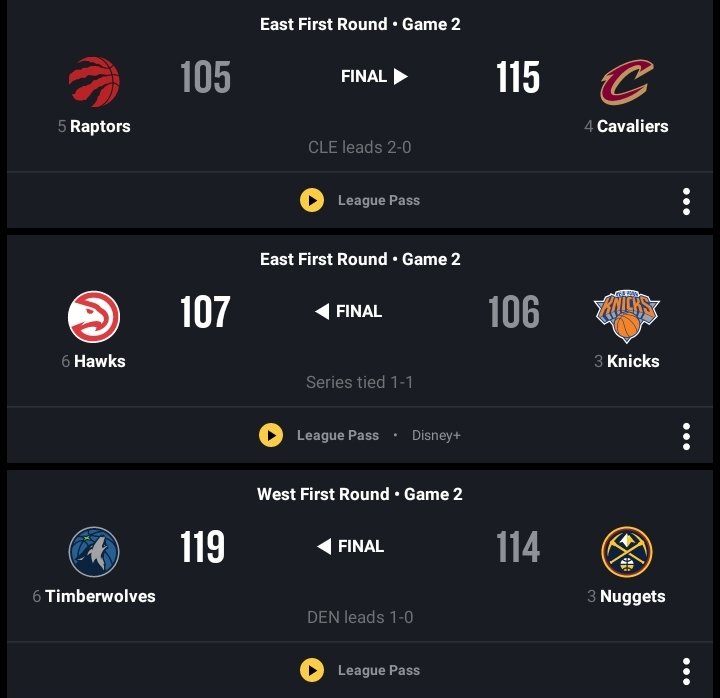 KuyaJeffPH's tweet image. NBA PLAYOFFS POSTSEASON 2026🏀 SCORES &amp;amp; RESULTS
(CONFERNECE QUARTERFINALS)
April 20, 2026 Monday🇺🇲
April 21, 2026 Tuesday🇵🇭

Cavaliers win in Game 2 now 2-0 lead series, Hawks and Timberwolves ties the series.

#NBA #NBAPlayoffs #Postseason #KuyaJeff