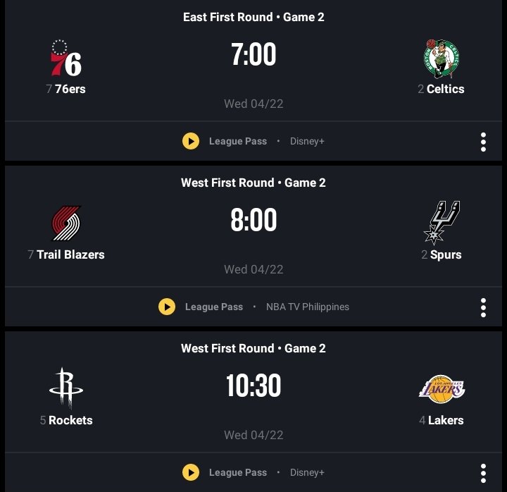 KuyaJeffPH's tweet image. NBA PLAYOFFS POSTSEASON 2026🏀 SCHEDULE
(CONFERNECE QUARTERFINALS)
April 21, 2026 Tuesday🇺🇲
April 22, 2026 Wednesday🇵🇭

PHI vs BOS - 07:00 PHT - PEACOCK
POR vs SAS - 08:00 PHT - NBC
HOU vs LAL - 10:30 PHT - NBC

#NBA #NBAPlayoffs #Postseason #KuyaJeff