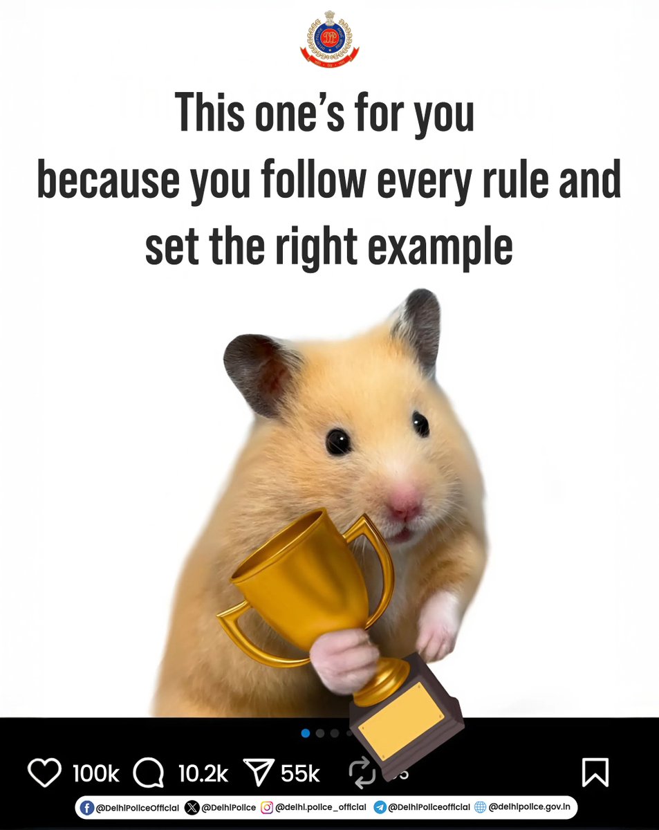 DelhiPolice's tweet image. Take it 🏆

credits: @nurungi_hamster 

@LtGovDelhi

#hamster
#DPUpdates
#HelloDelhiPolice
#HelloPoliceStation