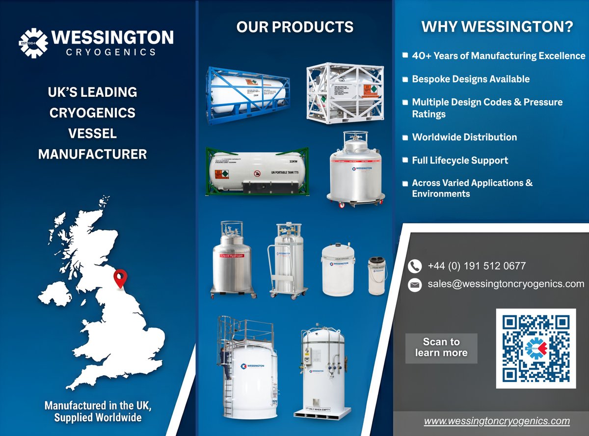 Wessingtoncryo's tweet image. Built in the UK. Used worldwide.

From standard to fully customised vessels, built for consistent performance in real operating conditions.

40+ years of manufacturing behind it.

#Cryogenics #Engineering #IndustrialGas