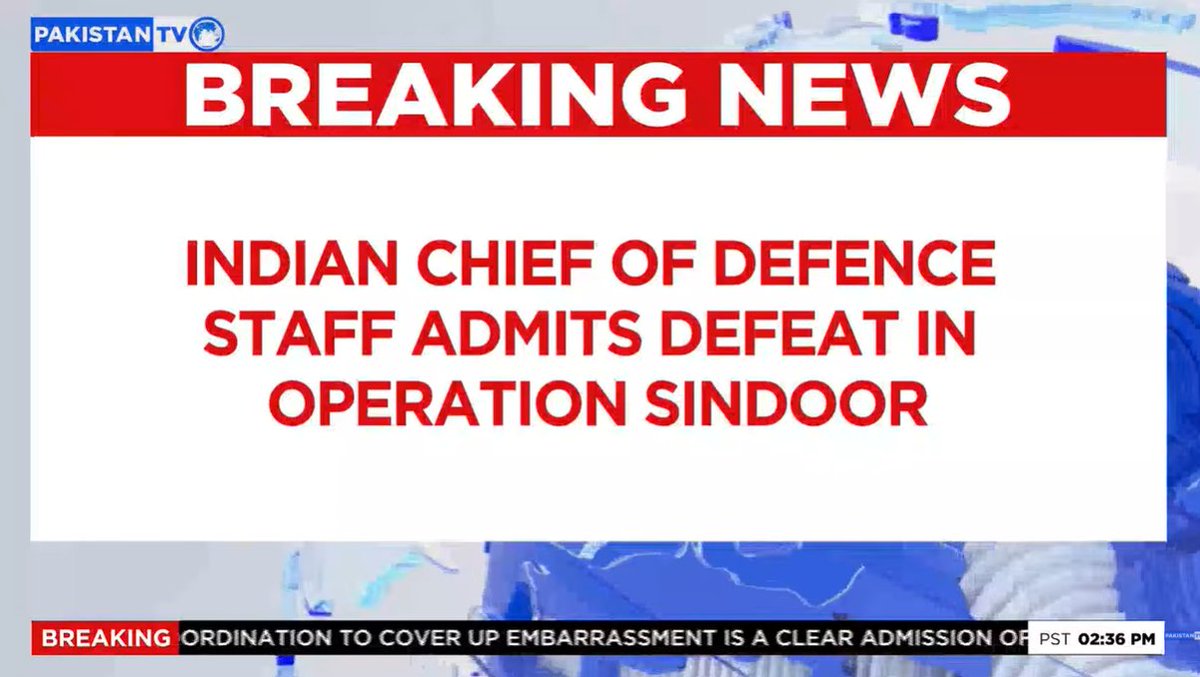 PakTVGlobal's tweet image. #BREAKING

Indian Chief of Defence Staff Anil Chauhan acknowledges setbacks in Operation Sindoor and stresses the need for improved tri-services coordination.

#OperationSindoor #AnilChauhan #DefenceForces #MilitaryStrategy #PakistanTV