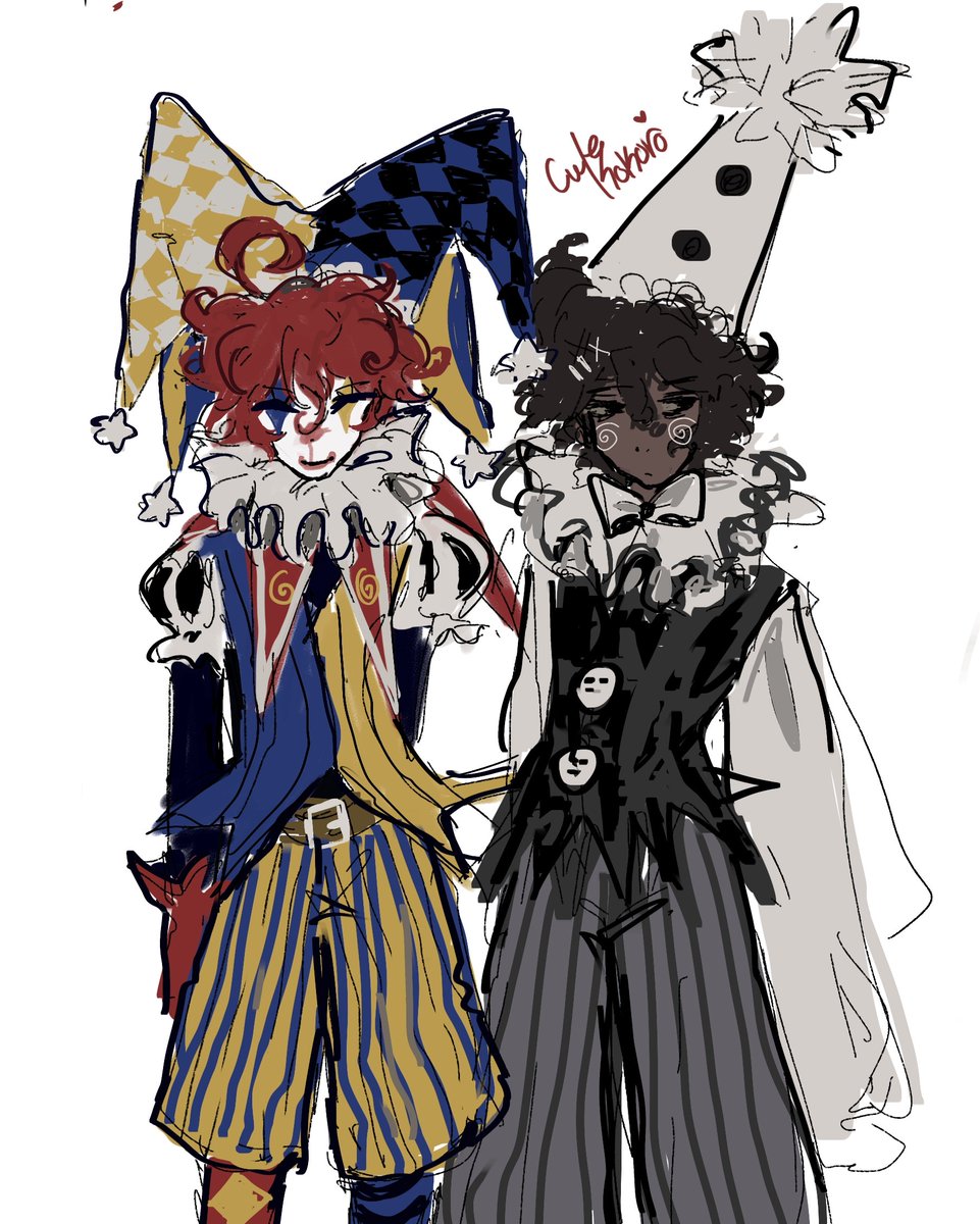 cutekokoro_030's tweet image. The duo ever 
Cackle and grayscale (ocs belong to my friend beemo I just draw them for her) 
#jester #pierrot #originalcharacter #oc