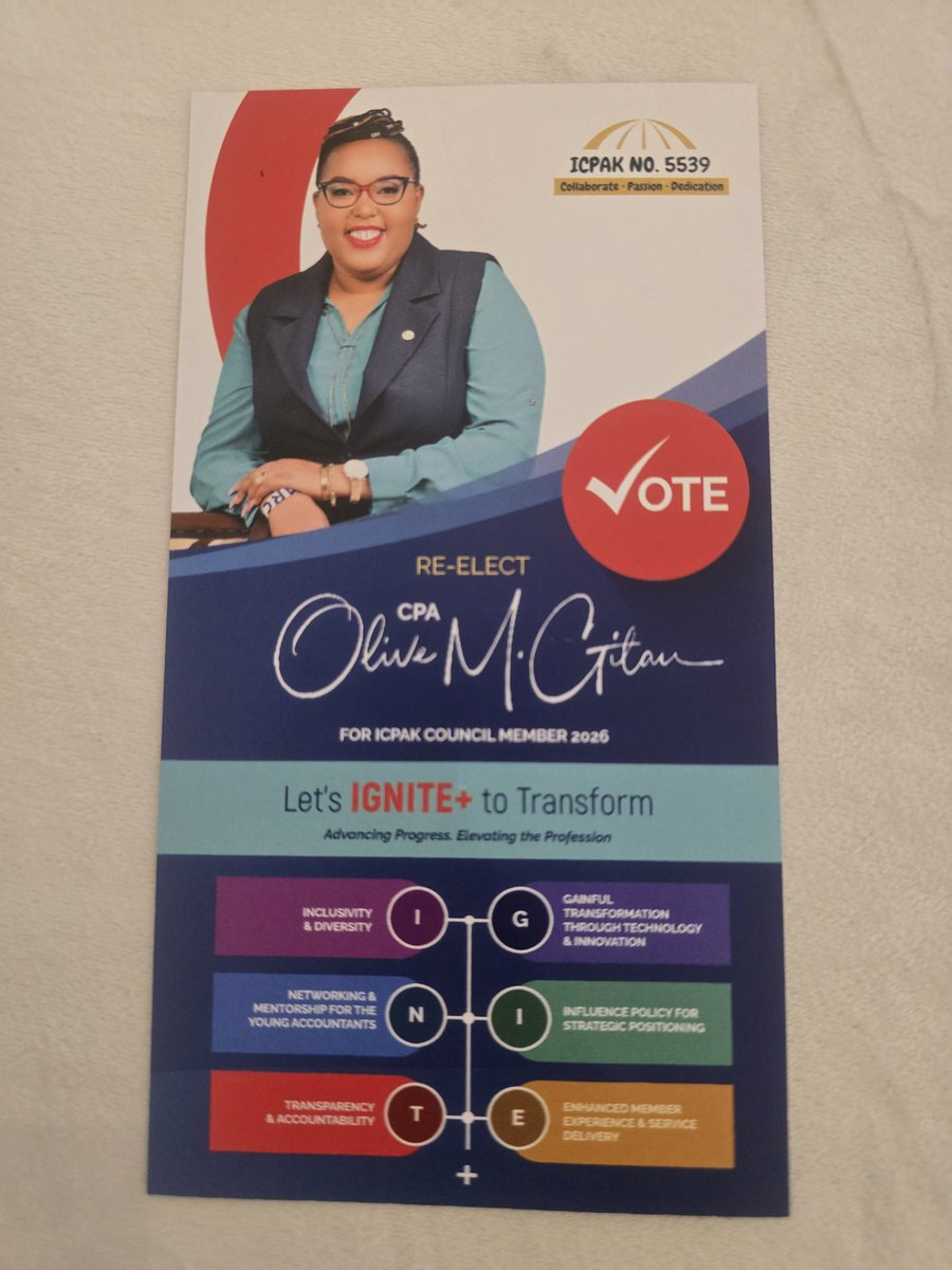 carribeanq's tweet photo. Proud to support CPA @olivegitau Council Member at Institute of Certified Public Accountants of Kenya for (ICPAK) for council member. Her #IGNITE motto is a powerful call to actionenergizing the profession driving impact, and shaping the future of accountancy. 🔥 ##cpaOliveGitau https://t.co/zwO9IYqjbd