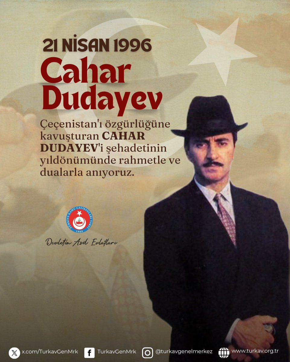 Çeçenistan'ı özgürlüğüne kavuşturan CAHAR DUDAYEV'i şehadetinin yıldönümünde rahmetle ve dualarla anıyoruz.