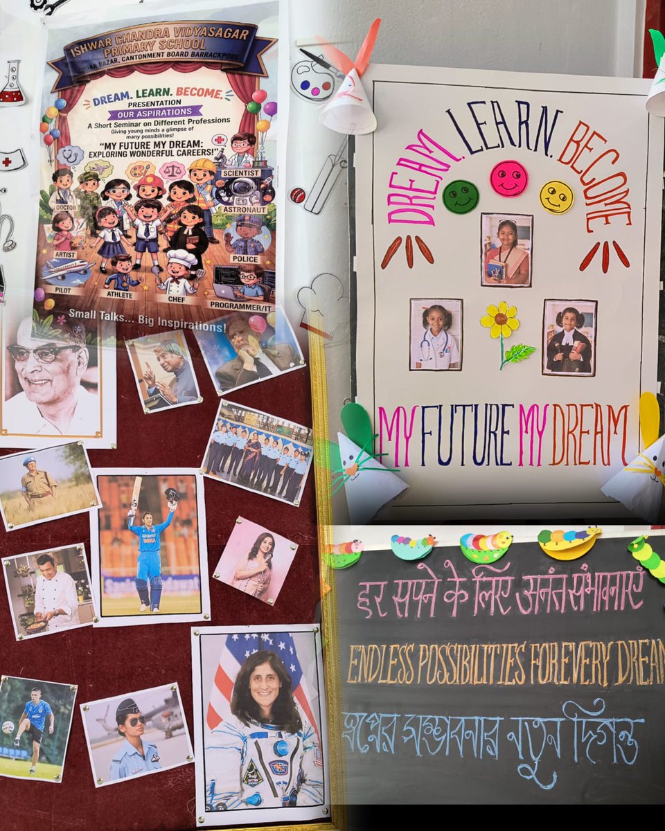 ceobarrackpore's tweet photo. 🌟 Celebrating #WorldCreativityAndInnovationDay with imagination, inspiration, and new possibilities!

Under the CEO’s initiative for holistic child development through new curriculum reforms, an engaging session was held at Ishwar Chandra Vidyasagar Primary School, Sadar Bazar, themed “Dream… Learn… Become!!”

Professionals from different walks of life interacted with students, opening up a world of possibilities and encouraging them to dream beyond boundaries. Children participated with great enthusiasm, sharing their aspirations while embracing the message of gender equality and breaking stereotypes.

✨ A special highlight was the curated photo experience, where children saw themselves in their dream professions—helping them visualize their future and believe in their aspirations.

A meaningful step towards nurturing confident, creative, and future-ready young minds. @PDDE_EC @RakshaSampada @adgcantts_dgde