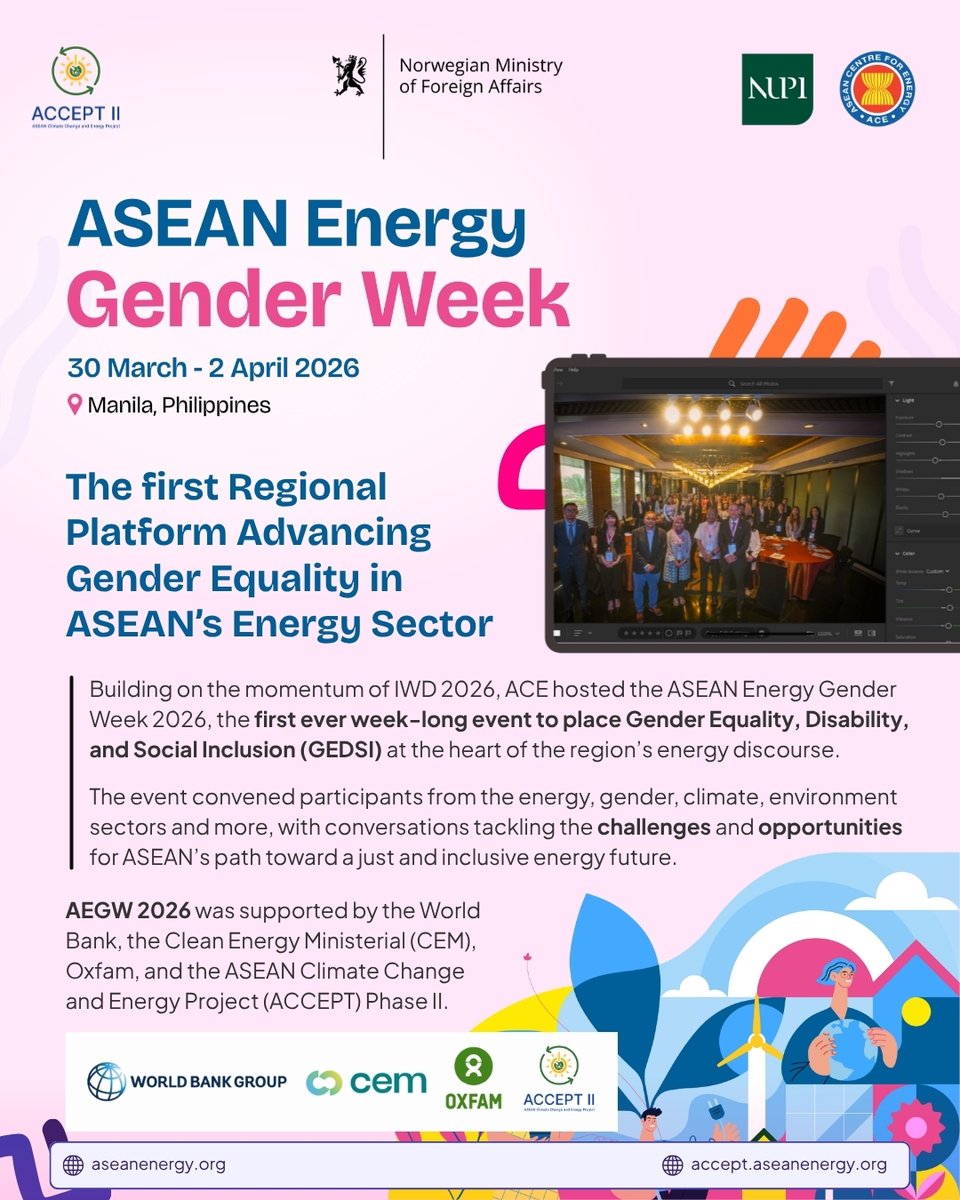 aseanenergy's tweet photo. ACE and @asean_accept will carry this momentum forward, strengthening inclusive approaches across the region’s energy landscape. https://t.co/AsZsyQvd2T