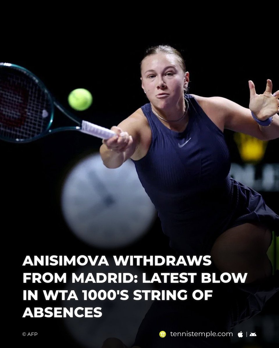 tennistemple_en's tweet image. Madrid Takes Major Hit: World No. 6 Anisimova Out of WTA 1000 with Persistent Wrist Pain, Joining Long List and Reshuffling Women's Draw #Anisimova #Madrid #WTA1000

🎾 w.tennistemple.com/kJjoG