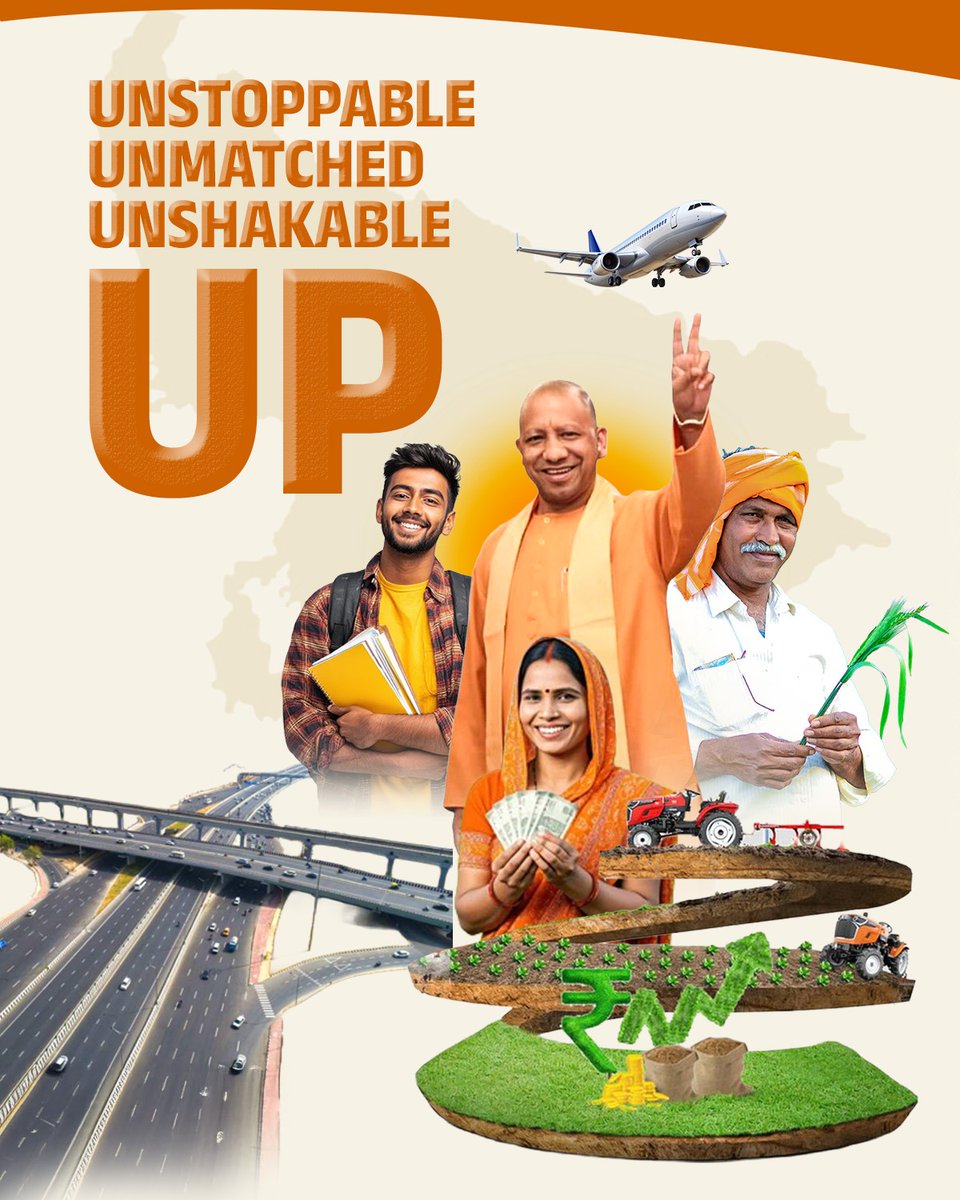 KESRIYAA's tweet image. Under the visionary leadership of Yogi Adityanath, Uttar Pradesh is truly on a path of transformation-strong infrastructure, growing opportunities, and empowered farmers.
Unstoppable. Unmatched. Unshakable. UP is rising like never before. 
#TransformingUP #NewIndia #Development