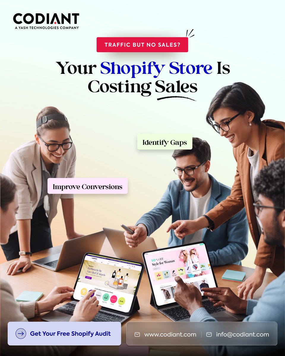 CODIANTSoftware's tweet image. Getting traffic but not enough sales?

Most Shopify stores lose customers without realizing it.
It’s often your speed, UX, or checkout flow.
A quick audit shows what’s broken &amp;amp; what to fix first.

👉 Get your free Shopify audit
📩 info@codiant.com

#ShopifyStore #Codiant