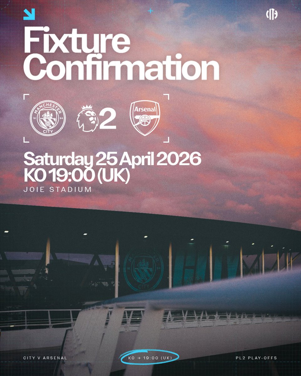 ManCityAcademy's tweet image. 🚨 FIXTURE CONFIRMATION 🚨
 
🆚 Arsenal (H)
🏆 PL2 Play-Offs
📆 Saturday 25 April
⏰ 19:00 (UK)